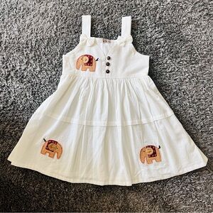 Walk Walk White Elephant Embroidered Kids cotton sleeveless Dress